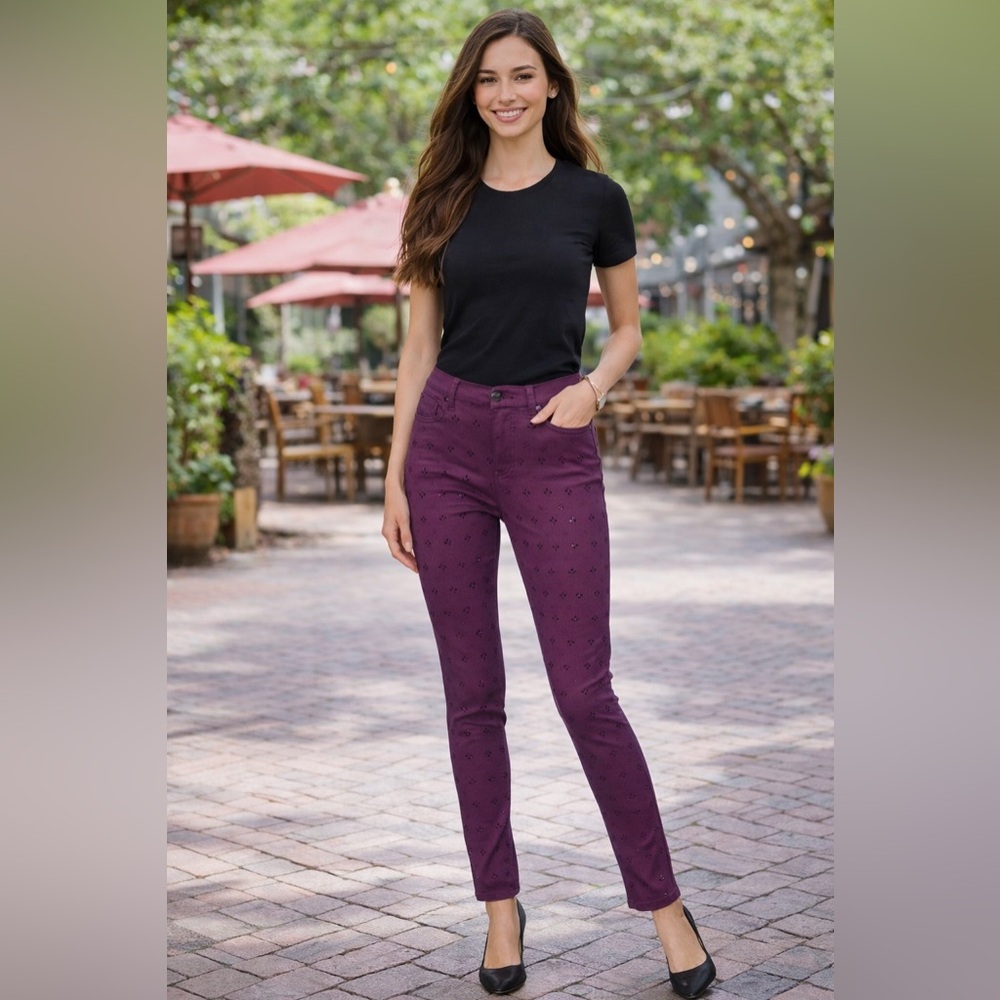 NWTS DG2 by Diane Gilman Plum Embellished Skinny Jeans Stretch Slim Fit Size 12